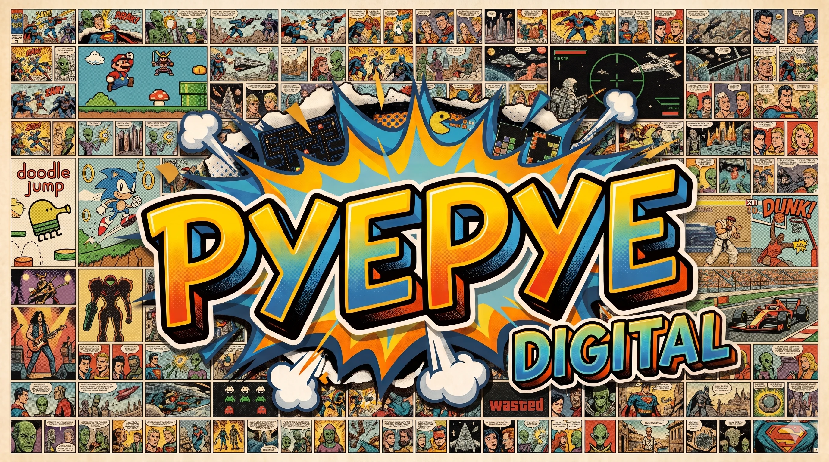 Pyepye Digital — a colourful comic book collage